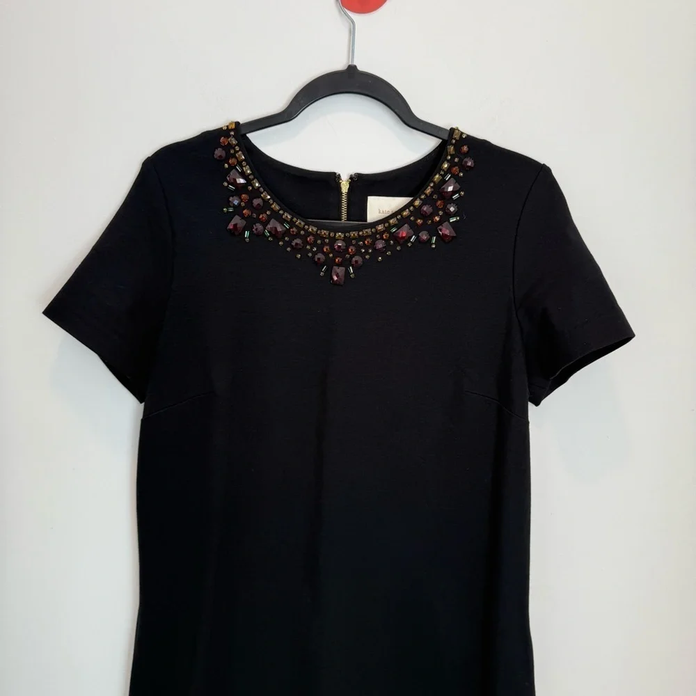 Kate Spade Black Glimmer Shift Dress‎ Jeweled Collar Short Sleeve Women’s Sz 8